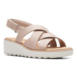 Clarks  Jillian Spring Wedge Sandals Sand Leather  Women Size 9.5 M    new